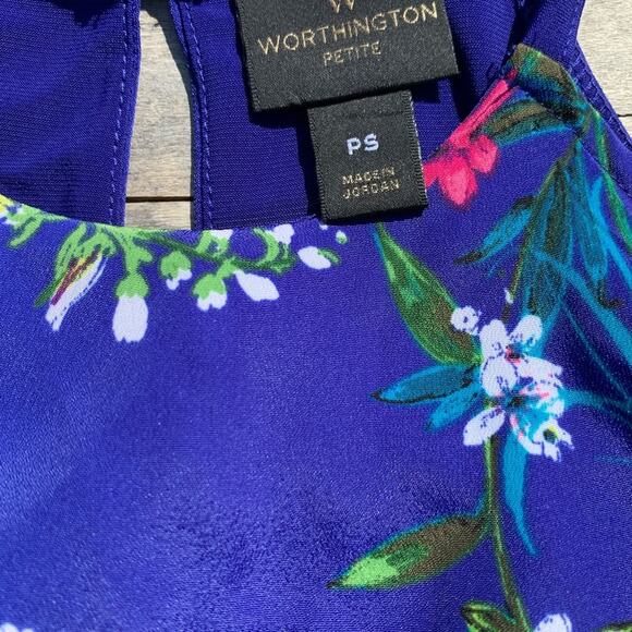 Worthington Blue Floral Top Size Petite Small - Picture 3 of 7